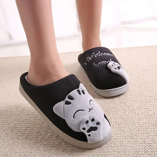 Miniatura 6 de Rojeam - Zapatos de felpa con diseño de gato para mujer, cálidos, antideslizantes, antideslizantes, para mujer y hombre