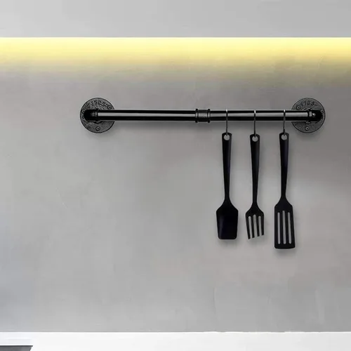 Miniatura 8 de Soporte de Toallas de Tubo Industrial, Barra de Toallas, Soporte de Toallas de Baño Rústico de Granja para Pared, Resistente (Negro, 45.72 cm)