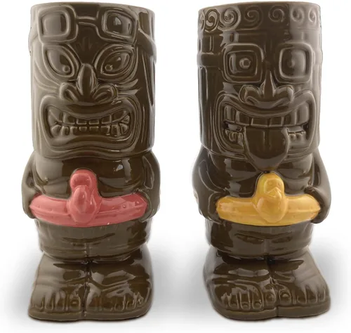 Miniatura 8 de Tiki - Juego de 2 tazas de cerámica coleccionables de cómicas, tazas de café tropicales para la cocina del hogar, cada taza tiene capacidad para 20