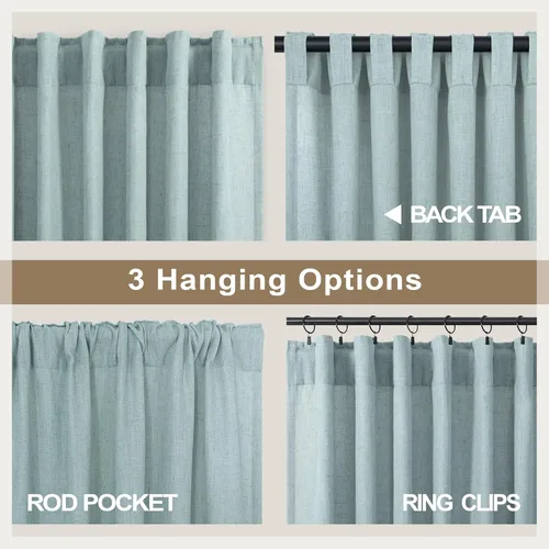 Miniatura 184 de Cortinas de lino gris claro, 2 paneles, presillas traseras, bolsillo para cortinero, semitraslúcidas, ahorran energía, estilo rústico, arpillera