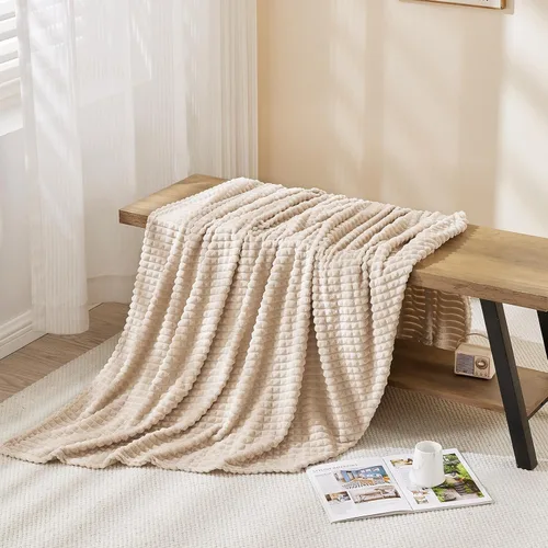 Miniatura 4 de EMME Manta de vellón, manta jacquard 3D para sofá y cama, manta suave, acogedora y esponjosa, ligera, de franela de lujo con diseño de cuadrícula