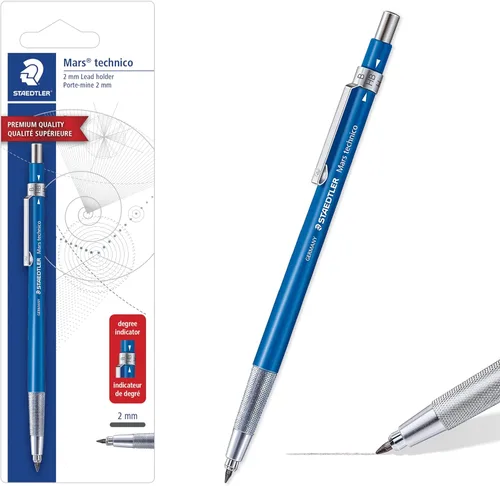 STAEDTLER Mars - Portaminas técnico mecánico, 0.079 pulgadas (#2) con sacapuntas incorporado - Lápiz para dibujo y bocetos con clip metálico y