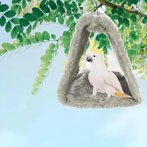 Miniatura 3 de Paquete de 2 casas de nido de pájaros cálidas, de felpa, colgante, para acurrucarse, cama colgante, hamaca para dormir, cabaña feliz para loro, Gris