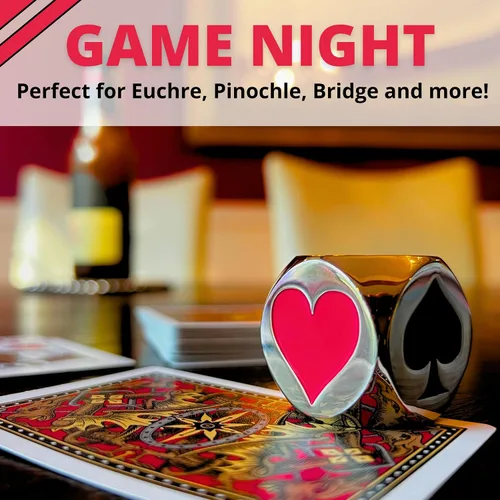 Miniatura 5 de Luck Lab Premium Euchre Trump Marcador, color plateado Euchre, Pinochle & Bridge Indicator, Large Suit Symbols, Heavy Metal Construction, Velvet