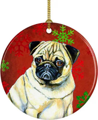 Miniatura 104 de Caroline's Treasures Bulldog English - Copos de nieve rojos y verdes, adorno de cerámica de Navidad, decoración colgante para el hogar, Navidad