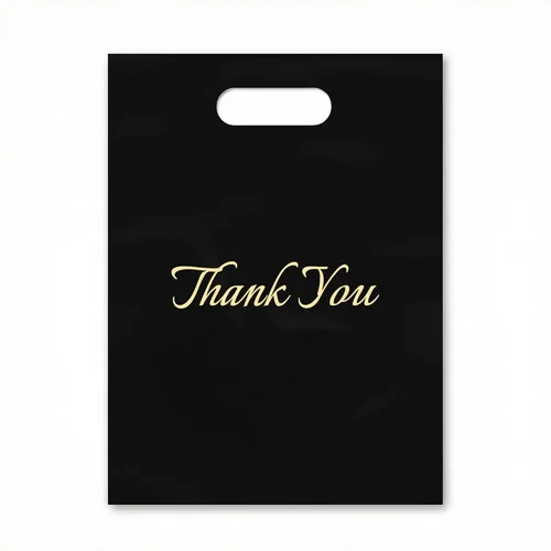 Bolsas de plástico troqueladas con texto "Thank You" dorado de Purple Q Crafts, 9 x 12 pulgadas, con asas, 50 unidades, ideales para mercancías,