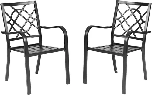 Miniatura 7 de Crownland Juego de 2 sillas de comedor de hierro forjado para patio, sillas apilables de metal con reposabrazos para jardín, piscina, patio trasero