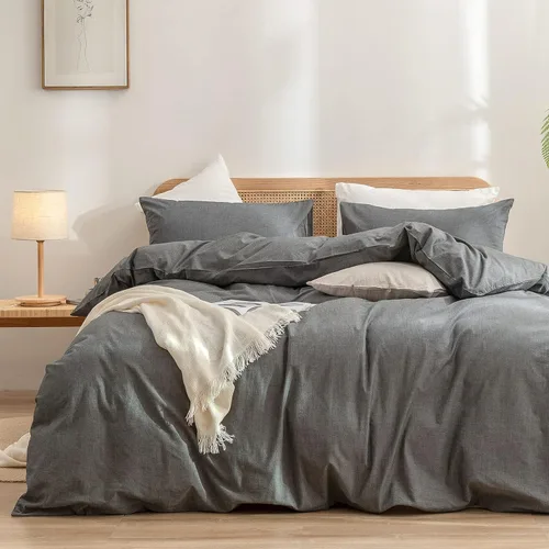 Miniatura 26 de BESTOUCH Juego de funda de edredón 100 % algodón lavado, tacto súper suave, cómodo, elegante, ligero, juego de ropa de cama de 2 piezas, color gris