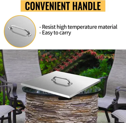 Miniatura 7 de Cubierta para quemador de fogata de 21 x 21 pulgadas, acero inoxidable 430 de 1.5mm de espesor, tapa cuadrada para fogata, se ajusta a chimeneas