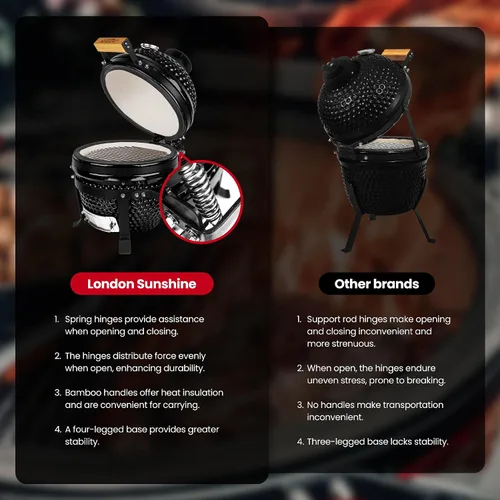Miniatura 7 de Parrilla Kamado de cerámica mejorada de 13 pulgadas con tapa de ventilación de aire impermeable, ahumador portátil de carbón de mesa para cocinar al