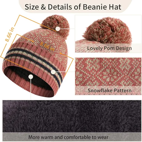 Miniatura 4 de ecodudo Juego de guantes con estampado de copo de nieve y bufanda para pantalla táctil con pompón para mujer