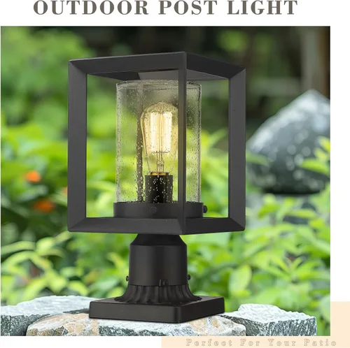 Miniatura 4 de Emliviar Luces de Poste Accesorio para Exteriores, Farol de Poste de 1 Luz, Acabado Negro, Vidrio Granulado, 2083P BK