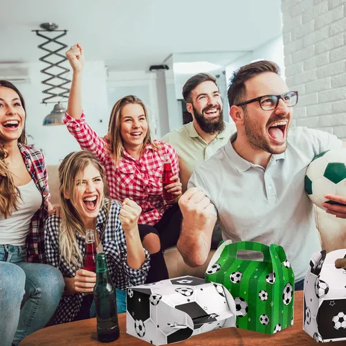 Miniatura 7 de Outus Paquete de 16 cajas de golosinas de fútbol, bolsas de dulces de fútbol, bolsas de regalo de fiesta de cumpleaños, cajas de papel para galletas