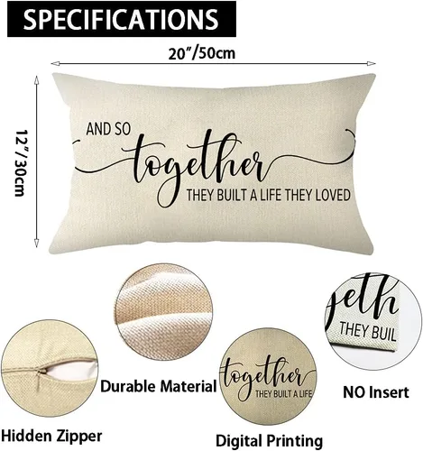 Miniatura 7 de Ogiselestyle Fundas de almohada de granja con frase "Together They Built a Life They Loved Quote de 12 x 20 pulgadas, fundas de almohada lumbares