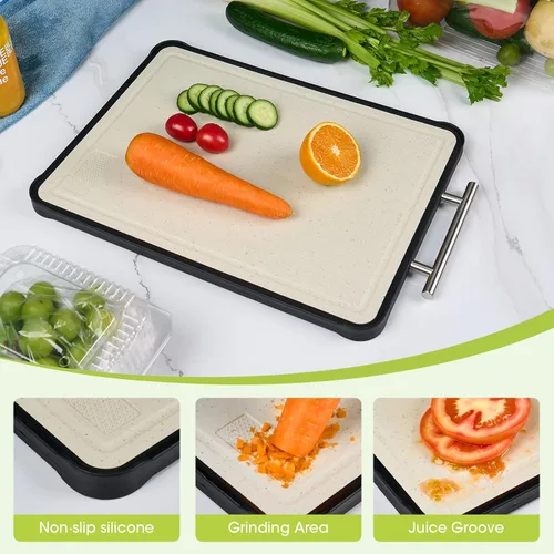 Miniatura 5 de Tabla de cortar de acero inoxidable, tablas de cortar de acero inoxidable 316 de doble cara para cocina, tabla de cortar PP 2 en 1 de grado