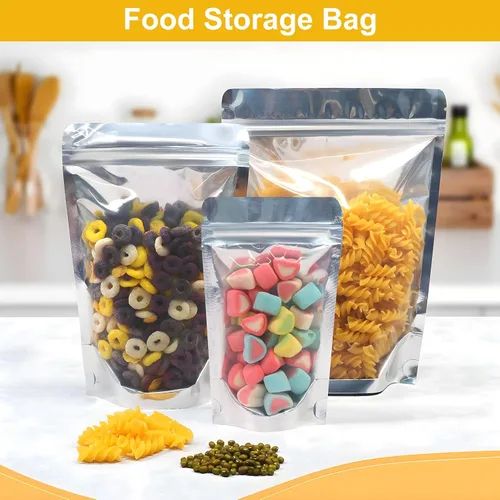 Miniatura 6 de SumDirect, bolsas de aluminio con cierre, reutilizables, 50 unidades, bolsa vertical para alimentos con ranura para almacenar alimentos