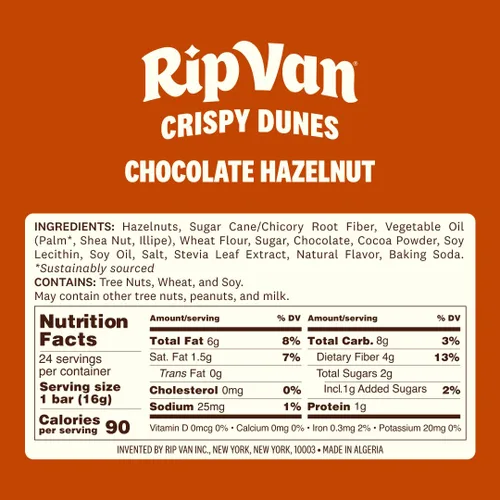 Miniatura 2 de Rip Van Crispy Dunes - Palitos veganos de obleas de chocolate y avellanas, aperitivo keto bajo en calorías con relleno de crema de avellana, 90