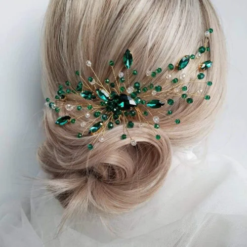 Miniatura 3 de Kercisbeauty Peine de pelo de cristal bohemio para mujer, accesorio para el cabello de boda, novia, baile de graduación, color verde