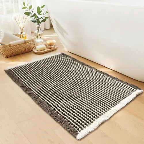 Miniatura 28 de Tapete de baño estilo gofre, tapete de baño bohemio, antideslizante, lavable, súper absorbente y de secado rápido, tapetes de baño pequeños, Caqui