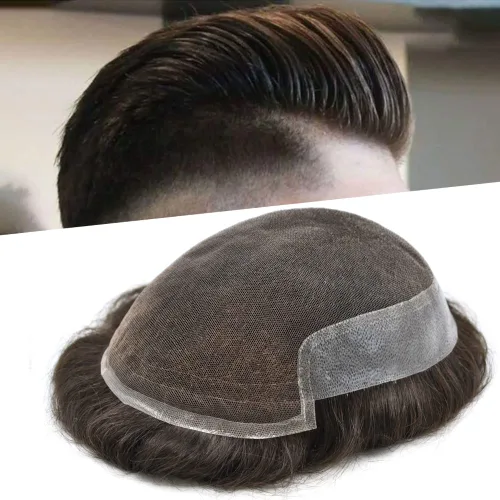 Miniatura 36 de LYRICAL HAIR Sistema de cabello humano con encaje frontal francés para hombres, tupé de piel de polietileno para hombres, línea capilar natural