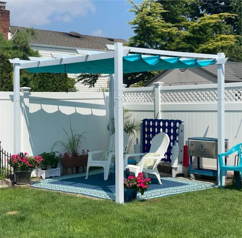 Miniatura 23 de PURPLE LEAF Pérgola Retráctil de 10' x 13' para Exteriores de Aluminio Blanco con Toldo de Sombra para Patio Refugio Moderno Marrón para Jardín