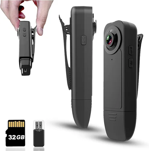 Miniatura 7 de Mini cámara corporal con grabación de audio y video, pequeña cámara POV 1080P con tarjeta 64G, grabadora portátil personal portátil para videocámara