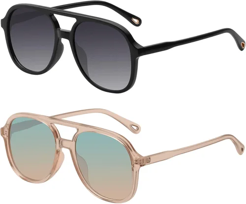 Miniatura 2 de YDAOWKN Retro Square Aviator Sunglasses for Womens Mens Vintage 70s Double Bridge Sun Glasses