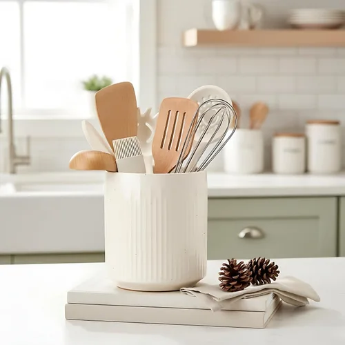 Miniatura 6 de JIEMEI HOME Soporte para Utensilios de Cocina, Recipiente de Cerámica Grande Estable de 7.2" para Utensilios de Encimera, Organizador de Utensilios