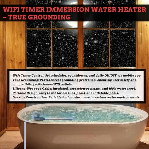 Miniatura 5 de Calentador de agua de inmersión de 2000 W portátil para bañera de hidromasaje y piscina, calentador de agua eléctrico sumergible con control