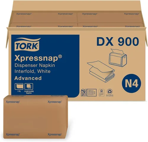 Miniatura 10 de Tork Xpressnap® Servilleta Dispensadora Blanca N4, Dispensado de Una a la Vez, 1 capa, Pliegue 1/4, 13" x 8.5", 12 x 500 Servilletas, 109000