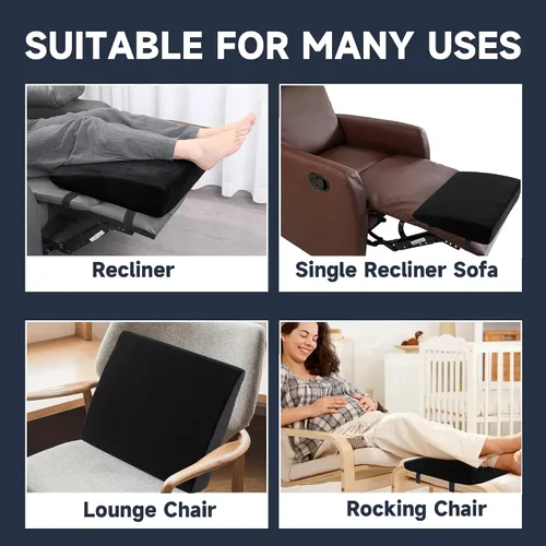 Miniatura 7 de MABOZOO Almohada reclinable de cuña, cojín de espuma extra grande para reposapiés con correas ajustables, extensor de reposapiés reclinable, Negro