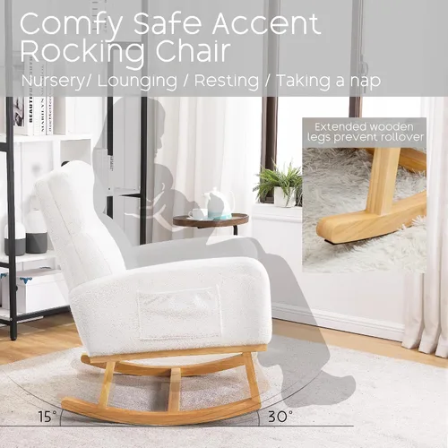 Miniatura 5 de Mecedora para habitación del bebé, sillas decorativas modernas tapizadas de tela de peluche para enfermería, sillón acolchado para interiores, sala