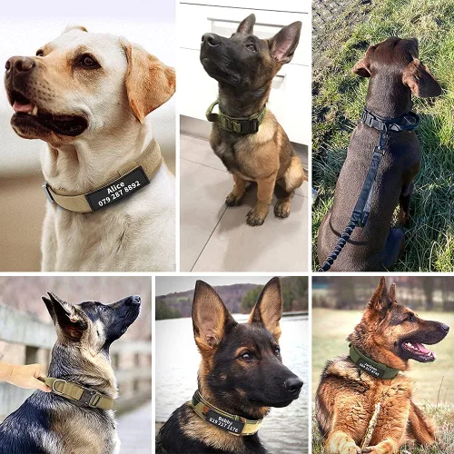 Miniatura 5 de Collar táctico militar personalizado para perro con asa, etiquetas de nombre de mascotas personalizadas para perros medianos y grandes para Negro