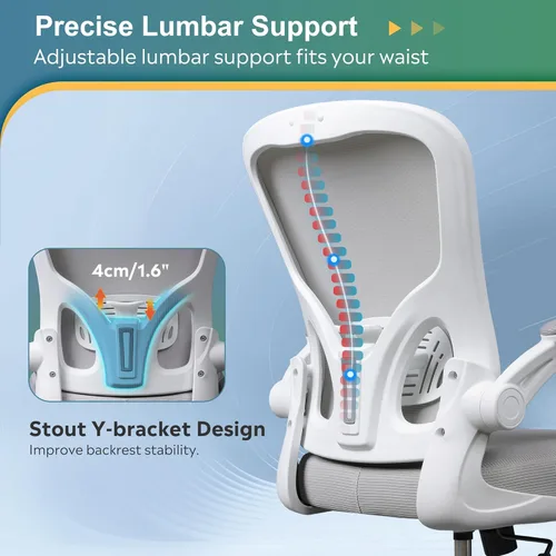 Miniatura 6 de DEVAISE Silla de oficina ergonómica para computadora con reposabrazos abatibles, cómoda malla con soporte lumbar ajustable, color blanco