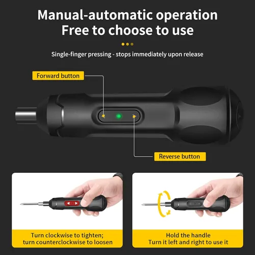 Miniatura 6 de Mini destornillador eléctrico, herramienta giratoria inalámbrica recargable USB-C de 3,7V 800 mAh con juego de 20 piezas de puntas para instalación