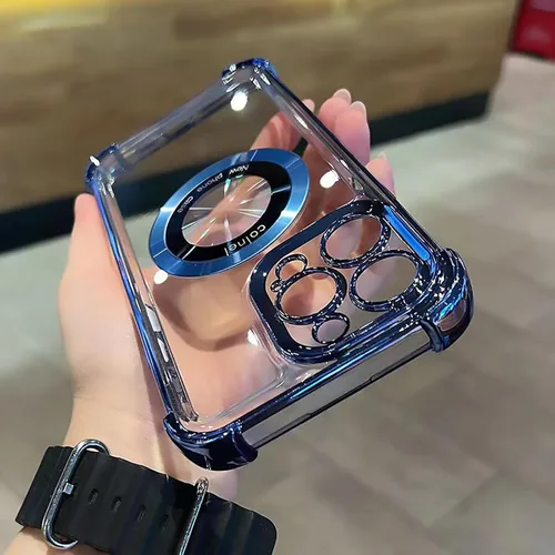 Miniatura 5 de Funda magnética transparente para iPhone 13 Pro, lujo brillante en las cuatro esquinas, protección de grado militar a prueba de golpes con protector