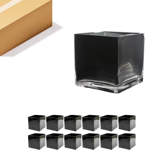 Miniatura 23 de WGV - Jarrón de cristal en forma de cubo a granel, portavelas, 3 x 3 x 3 pulgadas, contenedor transparente elegante con decoración floral