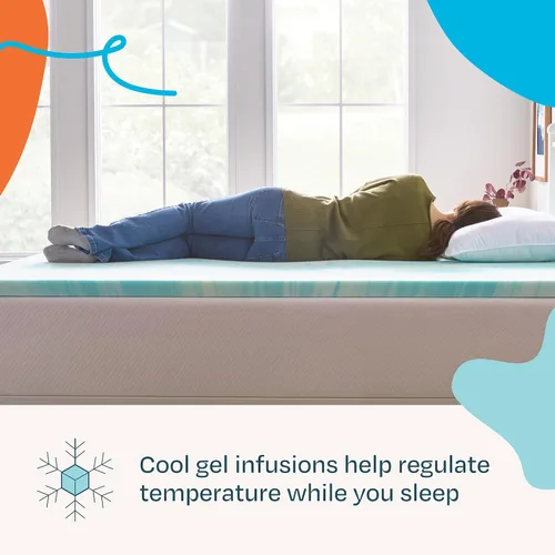 Miniatura 2 de Linenspa Cubrecolchón de Espuma Viscoelástica con Remolinos de Gel de 2 Pulgadas – Infusión de Gel Refrescante – Cubrecolchón para Aliviar la Gel