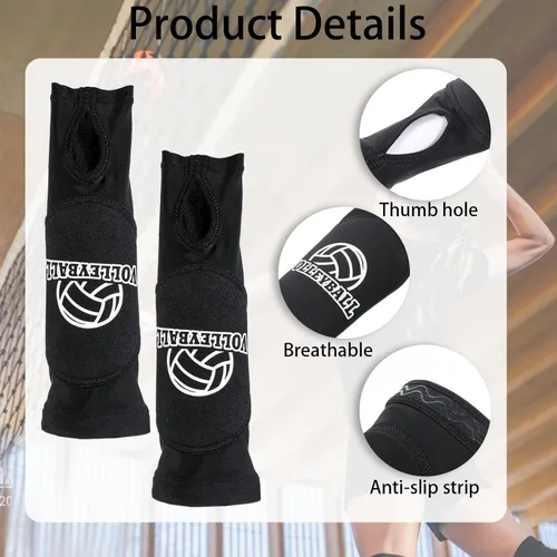 Miniatura 3 de Protector de muñeca de voleibol negro, 2 fundas de antebrazo de brazo de voleibol de 12 pulgadas con almohadillas protectoras de espuma y orificio