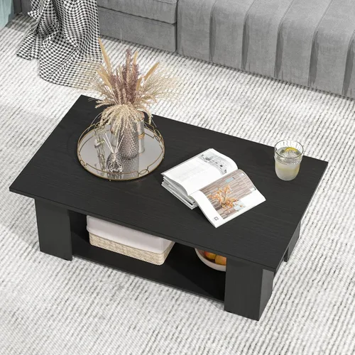 Miniatura 7 de Giantex Mesa central rectangular de madera, mesa de té moderna grande de 41 pulgadas y 2 niveles con compartimento abierto, fácil montaje, mesa