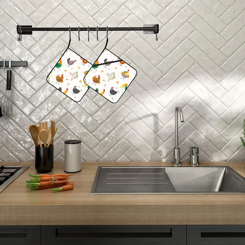 Miniatura 5 de Juego de 2 soportes para ollas de gallo de dibujos animados, resistentes al calor y antideslizantes, almohadillas calientes para horno de pollo