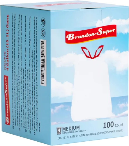 Miniatura 3 de Bolsa de basura pequeña de 4 galones con cordón para botes de basura pequeños de 2 a 4 galones, oficina, cocina, baño, elástico grueso (100 unidades)