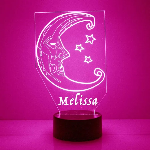 Miniatura 2 de MMS - Lámpara LED de noche con luna y estrellas, personalizada con tu nombre o texto, control remoto con 15 colores, 4 modos de luz, lámpara LED