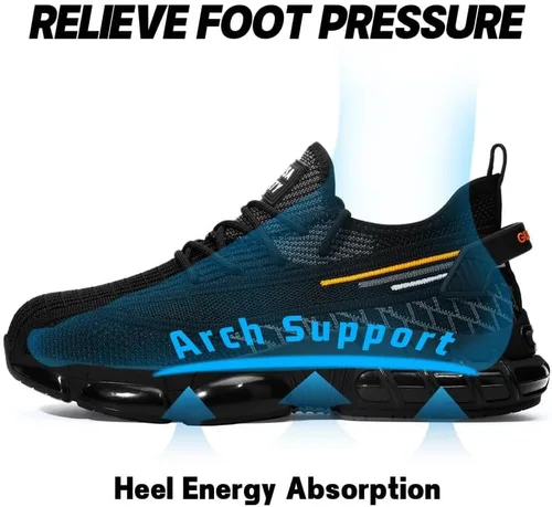 Miniatura 5 de BAIYIJIA Zapatos de punta de acero para hombre, zapatos de trabajo antideslizantes para construcción con amortiguación de aire, zapatos