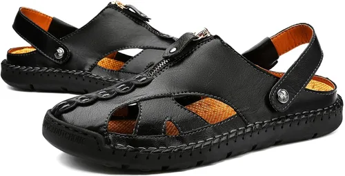Miniatura 6 de JAMONWU Men's Casual Closed Toe Adjustable Leather Sandals Handmade Fisherman Beach Sandals