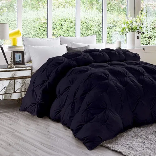 Crown Collection - Edredón con relleno alternativo plegado a pinzas azul marino - Tamaño extragrande King Plus 136 x 120 pulgadas 1 pieza para todas