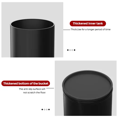Miniatura 5 de Cubo de basura negro de 10L/2.6 galones con tapa oscilante, cubo de basura para dormitorio con tapa, pequeño cubo de basura para baño, dormitorio