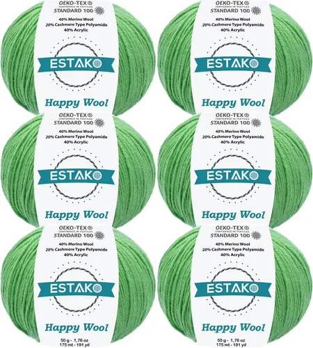 Miniatura 8 de Estako Happy Wool (paquete de 2 madejas) 40% lana merino 20% cachemira tipo poliamida 40% acrílico peso fingering hilo suave para tejer y crochet