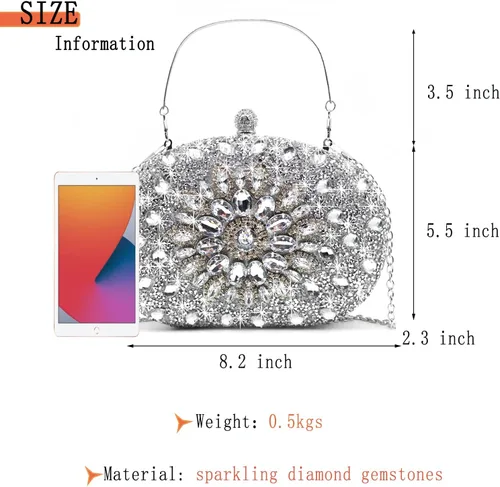 Miniatura 7 de Bolsos de mano de noche con diamantes de imitación para mujer, bolso de mano de boda, bolso de fiesta de novia, diamantes de graduación, bolsos