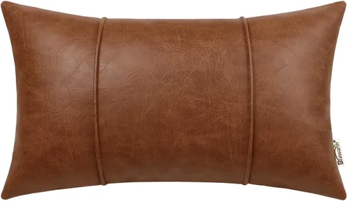 Miniatura 34 de BRAWARM Fundas de Almohada Decorativa de Cuero Café de 22 x 22 Pulgadas - Funda de Almohada de Piel Sintética con Ribetes, Almohada Decorativa